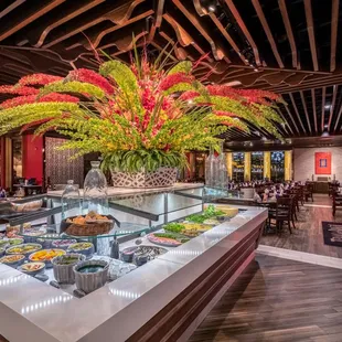 a restaurant with a buffet