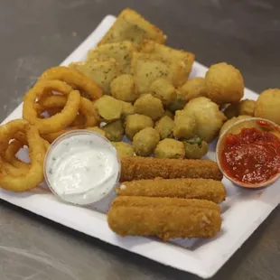 Okra and Toasted Ravioli and Onion Rings
