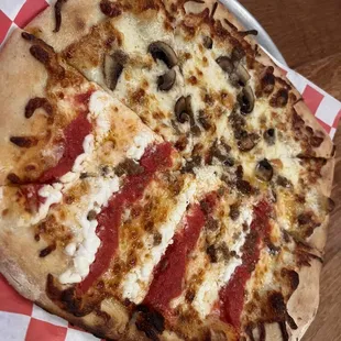 a closeup of a pizza