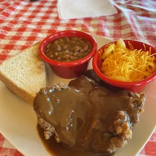 Chicken Fried Steak, Baked Beans and Spicy Mac and Cheese