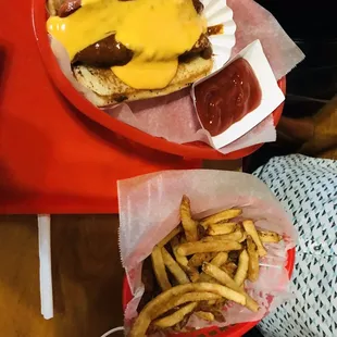 Chili dog and fries