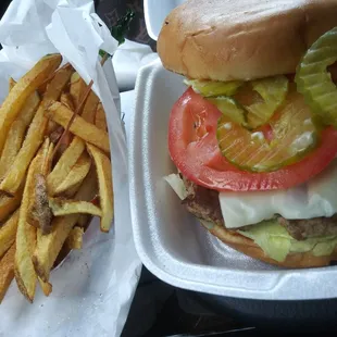 Turkey Burger with Swiss &amp; fries