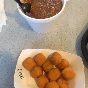 Mild cheddar balls and Texas Mac