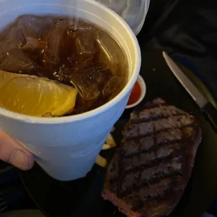 New York strip steak and sweet tea ahhhh the sweet tea is THE BEST!