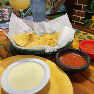 House chips and salsa. Side of small queso