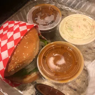 Chili Burger with baked beans and added coke slaw side (2022)