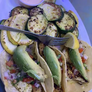 Mahi mahi tacos &amp; grilled vegetables