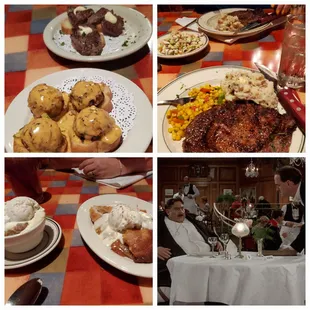 a variety of plates of food and drinks