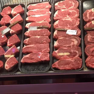 Meat case where you can pick your own steak how you like it