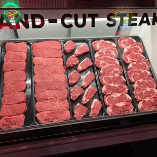 Deli style meat case.