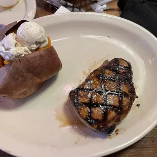 Thick cut ny strip and sweet potato