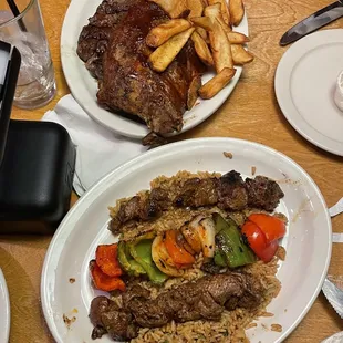 Steak Kabob* and steak with fries