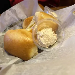 a basket of bread and butter