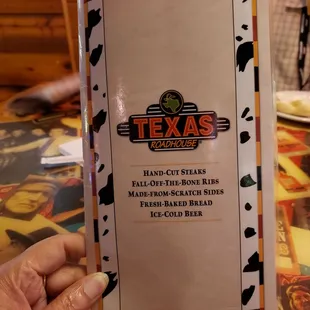 The front of their menu