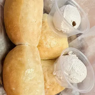 First order of rolls and honey cinnamon butter