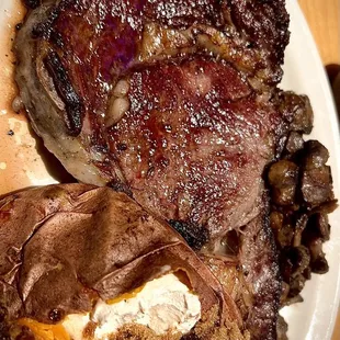 Prime Rib - Pittsburgh Style / Medium Rare, side of mushrooms and a sweet potato!