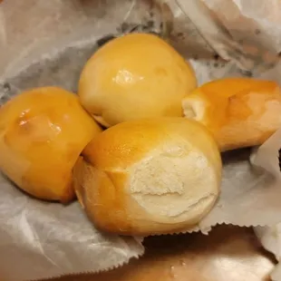 a basket of bread rolls