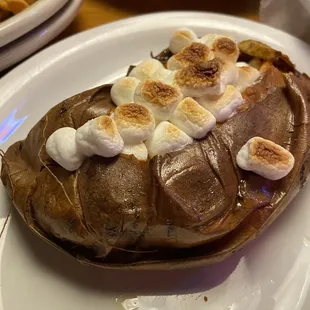 Sweet potato with marshmallows and cinnamon.