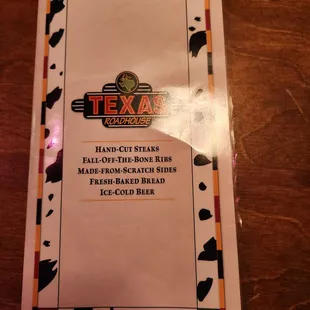 the menu for the restaurant