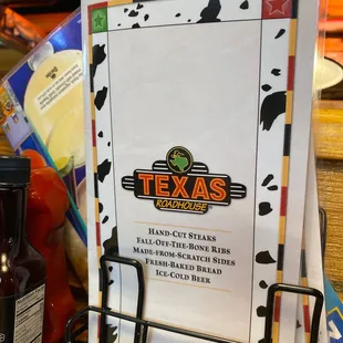 the menu for the restaurant