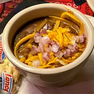 Chili with cheese and onions