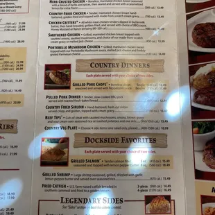 the menu of the restaurant