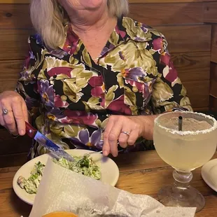 Linda enjoying her salad