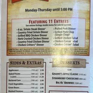 the menu for the early dine