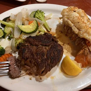 Filet with vegetables (tasted amazing) and lobster tail (Quite tasty)