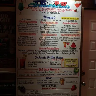 the menu for the restaurant