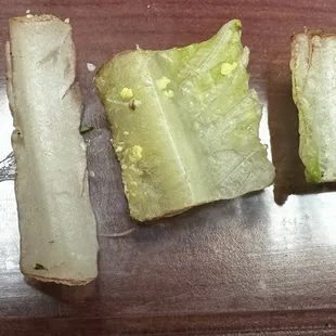Discolored pieces of romaine lettuce