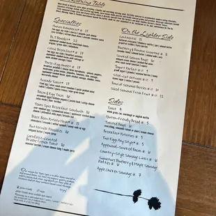 Breakfast menu