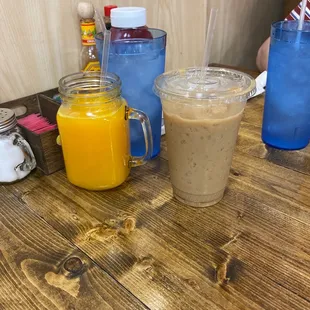 fresh squeezed orange juice &amp; hazelnut soy latte