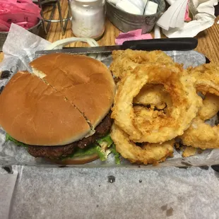 Cheeseburger &amp; onion rings!