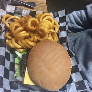 Burger and Curley fries. Both delicious!