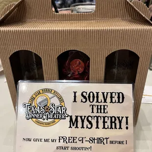 Winners card and souvenir.