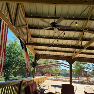 patio area with american flag