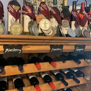 a display of wine bottles