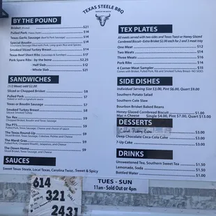Menu....beef ribs only Saturday and Sunday