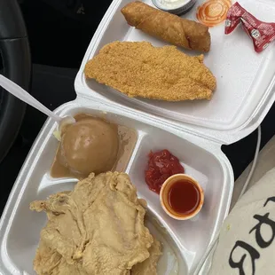 2pc porkchop, 1pc fish, 1 eggroll, and a drink for like $12.