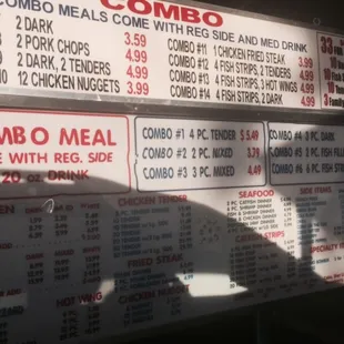 The menu at the drive theough