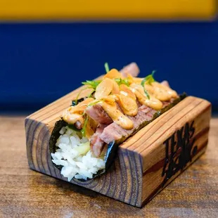 a close up of a sushi roll