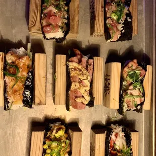 a tray of sushi