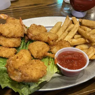 Golden Fried Shrimp, French Fries and the best cocktail sauce ever!