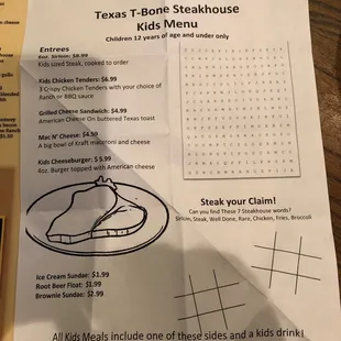 Kid's Menu
