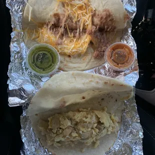 Potato and egg, bean and cheese