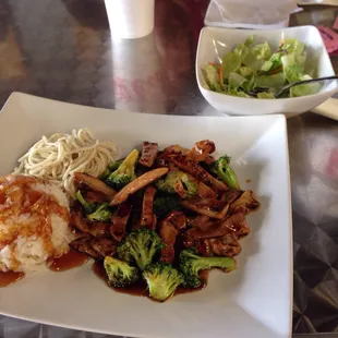 Chicken and broccoli.