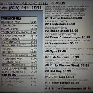 a menu for a restaurant