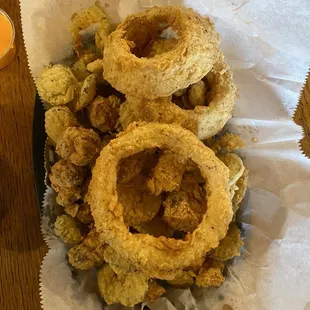 Triple Sampler  Onion Rings Fried Mushrooms  Fried Pickles