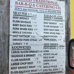 Menu as of August 2024